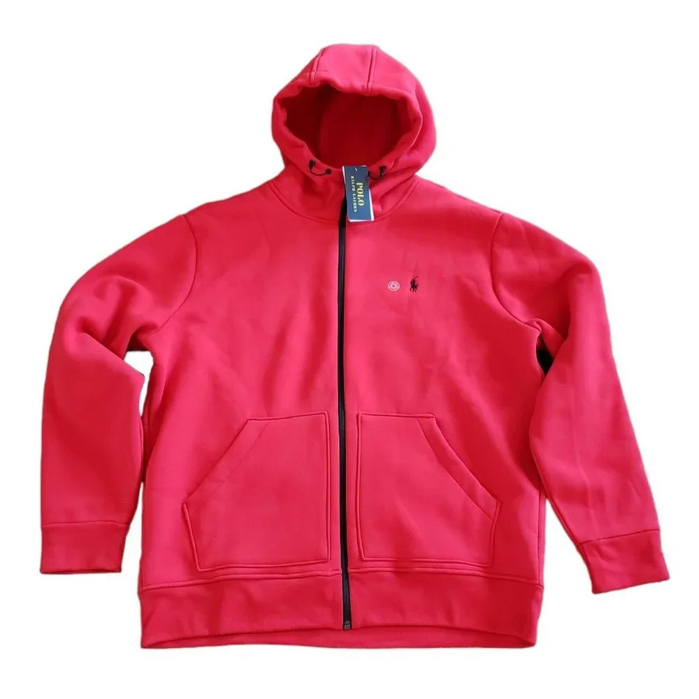 New Mens Polo Ralph Lauren Double Knit Red Fleece Full Zip Hoodie Track Jacket